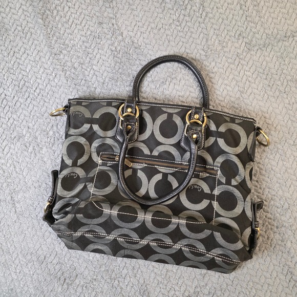 Coach Signature Op Art Satchel 12693 Black Gray Canvas Leather Handbag Purse - Picture 12 of 12